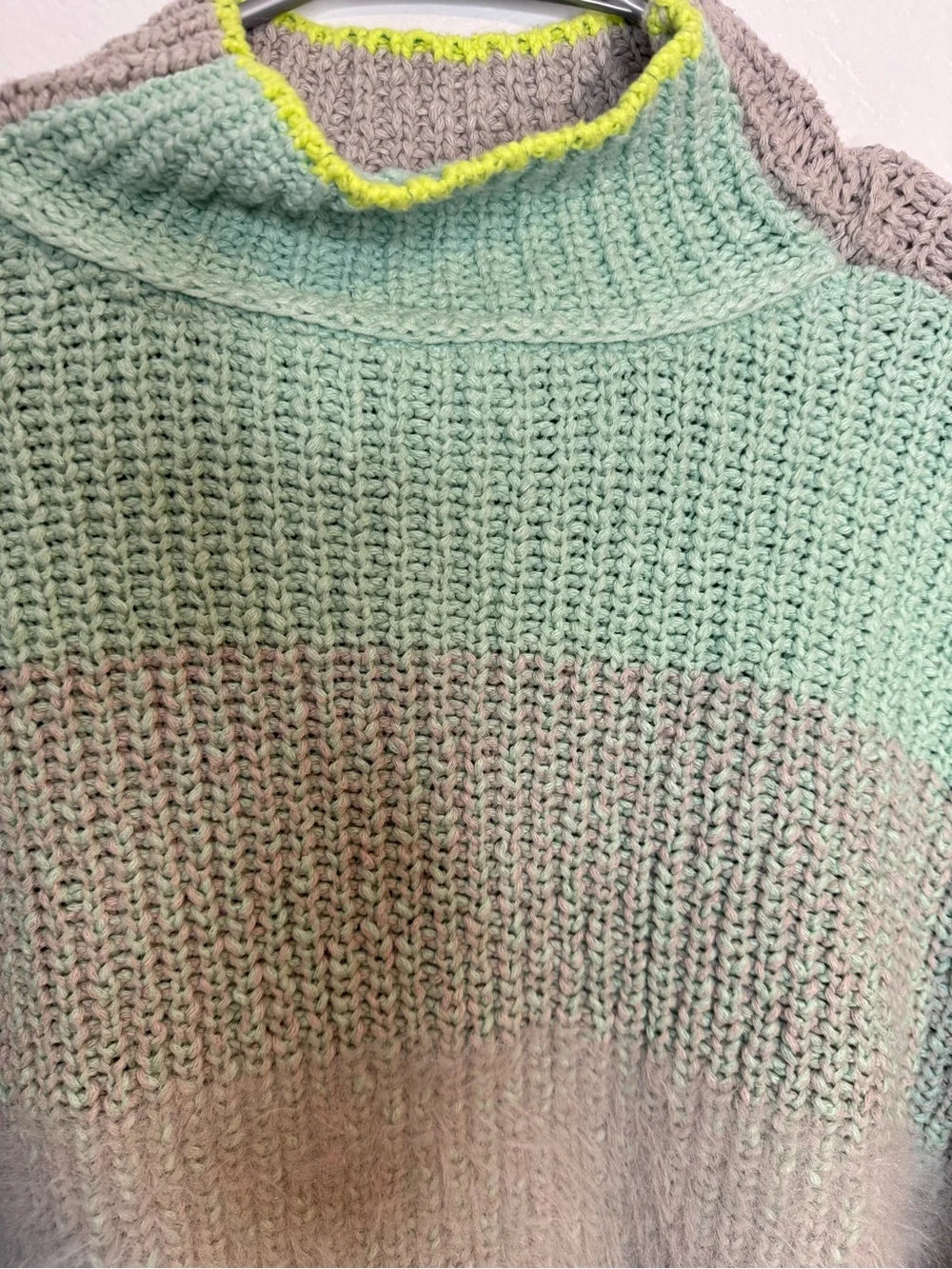 Free People Colorblock Cropped Turtleneck Sweater Fuzzy Knit Neon Trim large